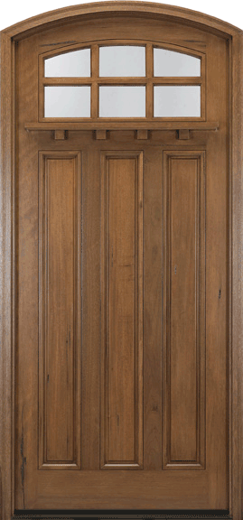 Eyebrow top single prehung mahogany door craftsman style with dentil shelf