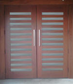 Modern wood and glass double doors