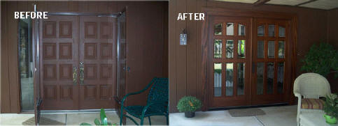 Home makeover features custom wood door with glass