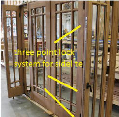 three point lock system for door sidelites